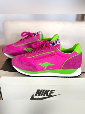 Vintage KangaROOS Sneakers 2004 Pink Lime Green Women’s 7 Trainers Zipper Pocket